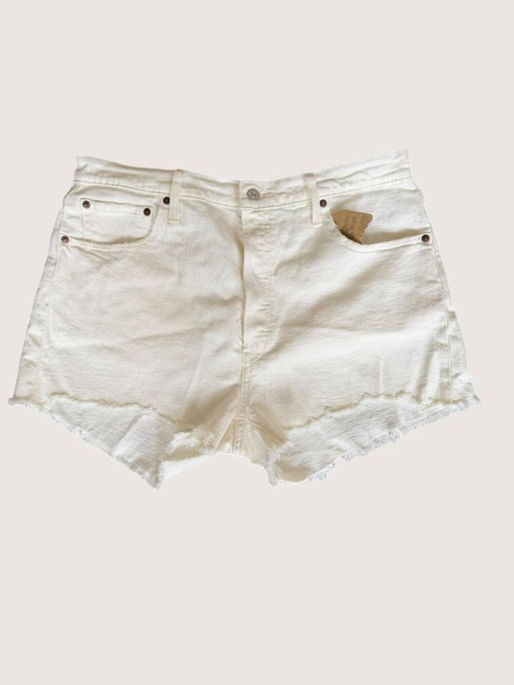 Levi's 501 Cutoff Shorts Off White High Rise Button Fly Distressed Raw Hem 34